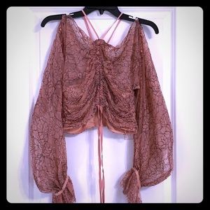 ALICE McCall Blush pink lace long sleeve crop top